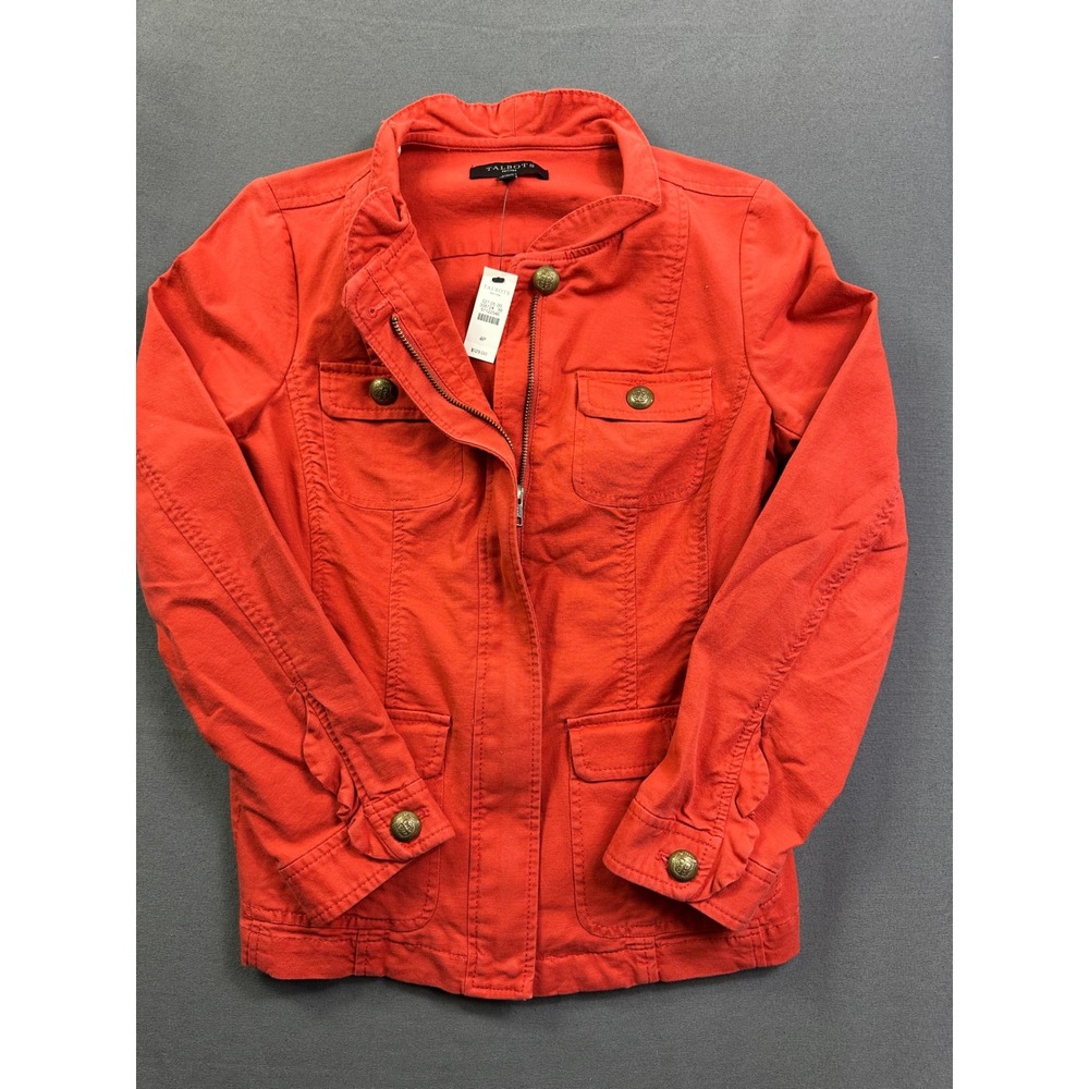 Talbots Petites Orange Red Utility Jacket Canvas Military Peplum 4P NWT